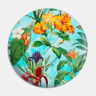 Colorful tropical floral leaves botanical illustration, tropical plants,leaves and flowers, aqua blue leaves pattern Pin