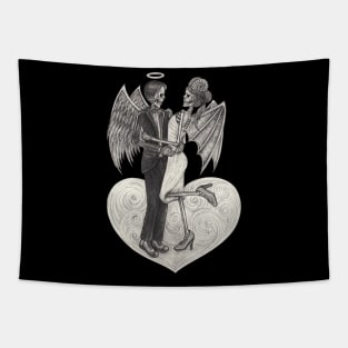 Angels and demons skeletons in love. Tapestry