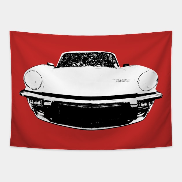 Triumph Spitfire British classic car monoblock black and white Tapestry by soitwouldseem