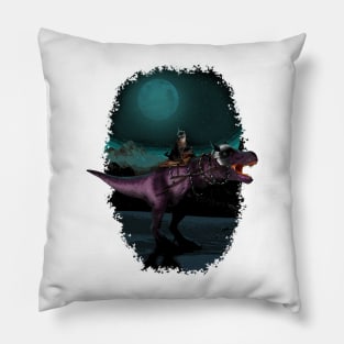 Cat Riding A T Rex Science Fiction Style Pillow