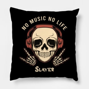 No music no life metal skulll Pillow