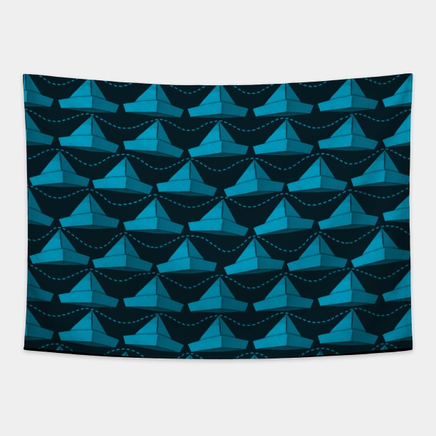 Paper Hats Pattern Blue Tapestry by DrawingEggen