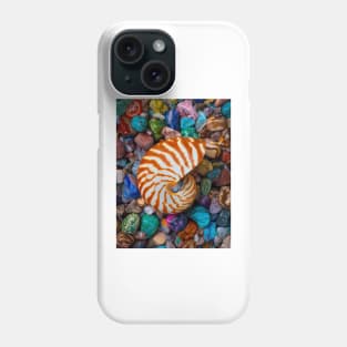 Natural Nautilus Shell On Colorful Stones Phone Case