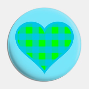 Green and Blue Buffalo Plaid Heart Pin