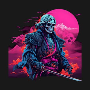 samurai skeleton vaporwave T-Shirt