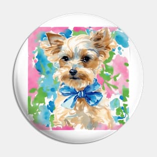 Preppy terrier watercolor Pin