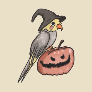 Halloween cockatiel with pumpkin and witch hat T-Shirt