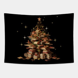 Merry Bookmas Books Christmas Tree Funny Reading Lover Christmas Tapestry