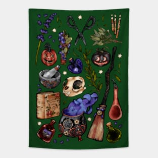 Kitchen Witch Green background Tapestry