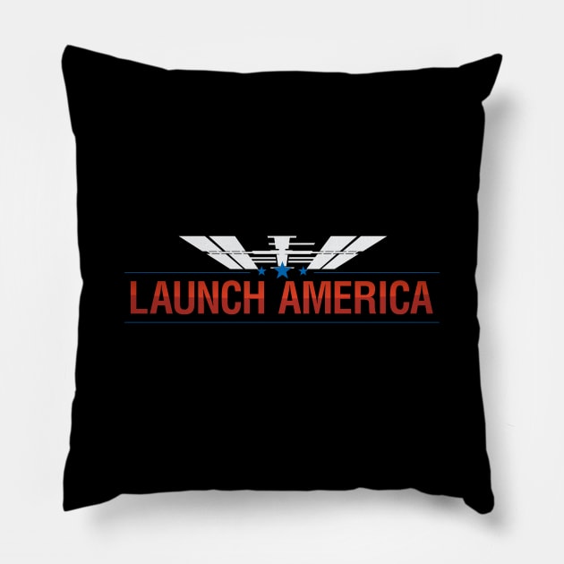 Launch America NASA SpaceX logo Pillow by jutulen