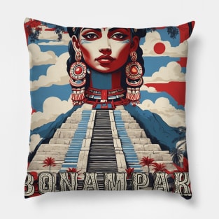 Bonampak Mexico Vintage Poster Tourism 3 Pillow