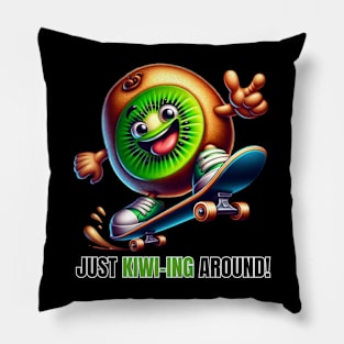 Skateboarding Kiwi - Fruity Thrills Pillow