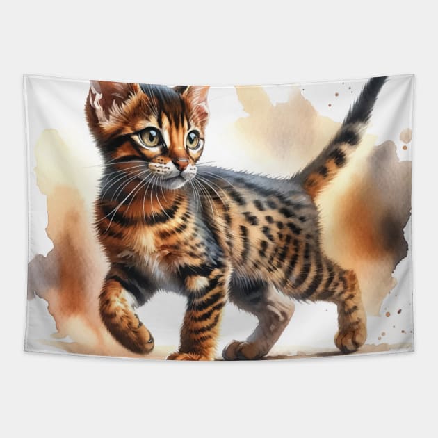 Chausie Watercolor Kitten - Cute Kitties Tapestry by Aquarelle Impressions