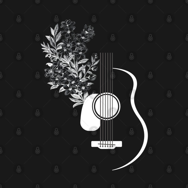 Floral Guitar White Drawing by Biophilia