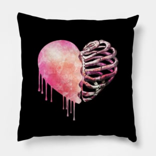 Skeleton rib heart, Broken, heart, watercolor design pink rib heart Pillow