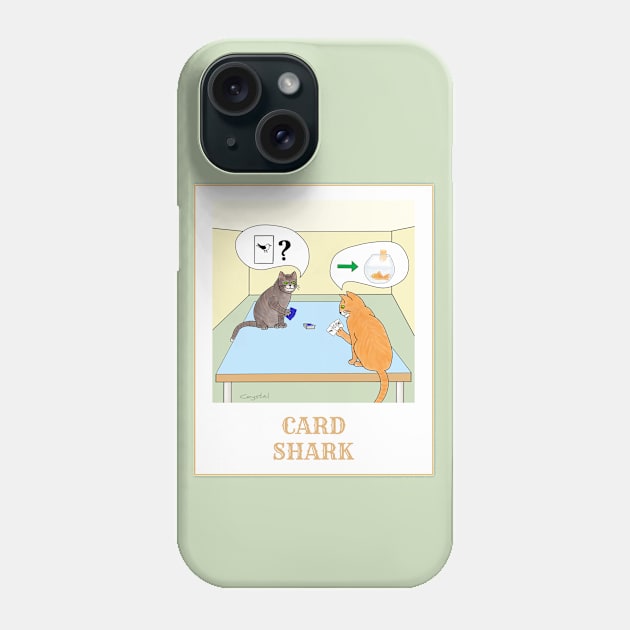 Something Fishy is Going on in this Amusing Cartoon Cat Drawing of a Card Shark Phone Case by Crystal Raymond