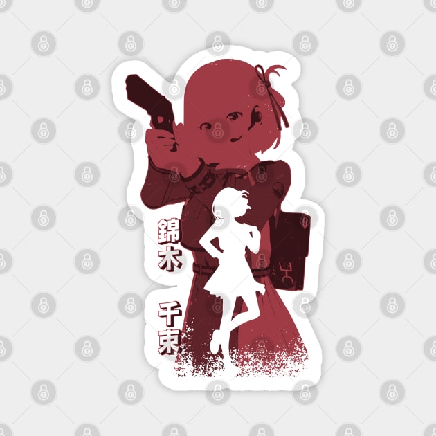 Lycoris Recoil Anime Characters Chisato Nishikigi in Cool Grunge Distressed Double Exposure Streetwear Style Magnet by Animangapoi