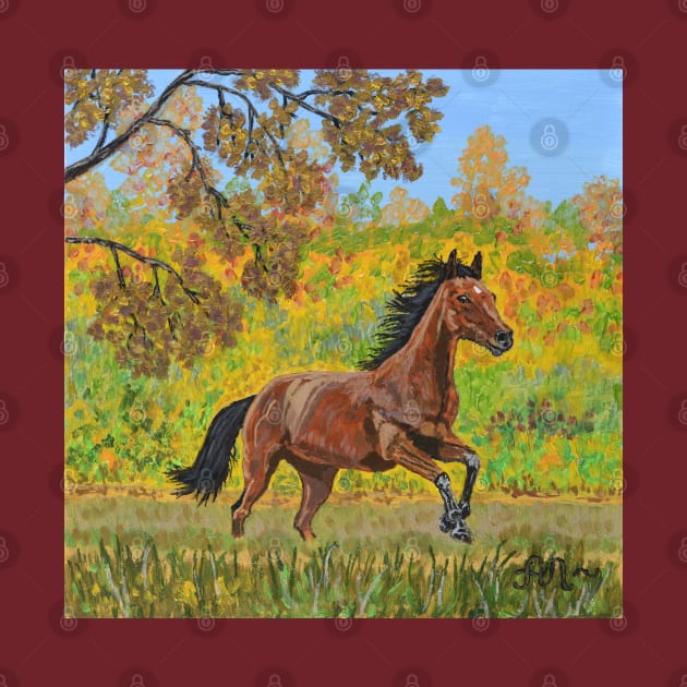 A running brown horse in autumn by Anton Liachovic