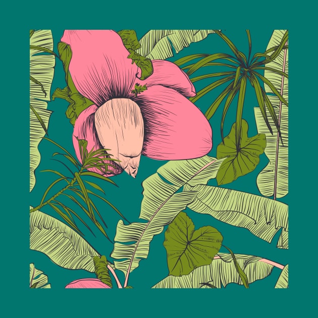 Seamless tropical pattern with banana palms by Olga Berlet