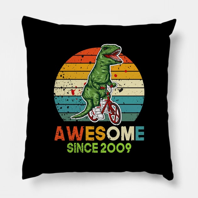 Awesome Since 2009 Gift, 14th birthday gift, 14 Years Old Dinosaur Gift, Dino Boy 14th birthday Party Pillow by UranusArts