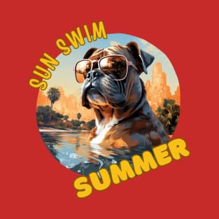 The Bulldog Dog's Vacation. Sun Swim Summer. T-Shirt