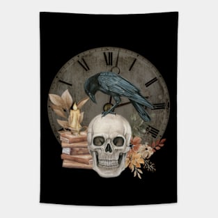 Dark Academia Skull and Crow Tapestry