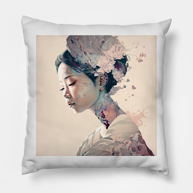 A Fractal Portrait of an Asian Woman Pillow by daniel4510