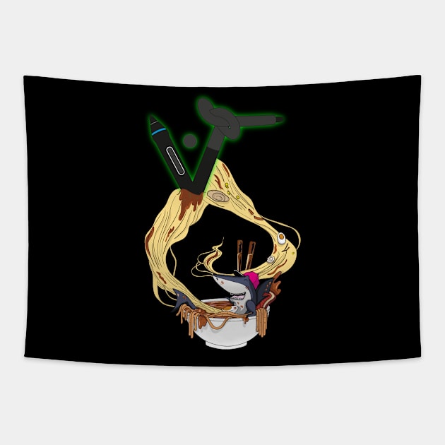 ramen shark Tapestry by jdgraphicart