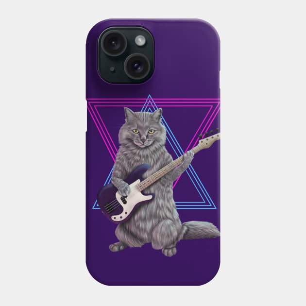 Bass Cat- Rock band kitty playing the bass guitar Phone Case by Mehu Art