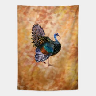 Ocellated Turkey in Autumn Leaves Tapestry