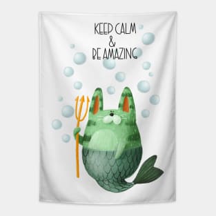 Keep Calm and Be Amazing Cute Cat Mermaid Tapestry