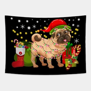 Pug Christmas Lights Funny Pug For Christmas Tapestry