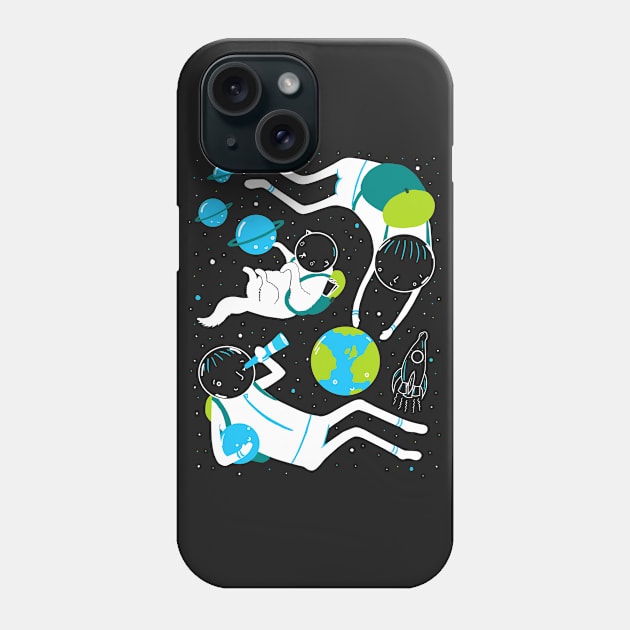 A Day Out In Space - Black Phone Case by DIKittyPants