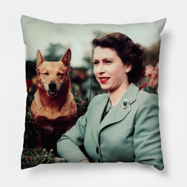 Queen Elizabeth and Corgi Pillow by valentinahramov