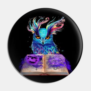 Graphic Design Magic Owl With Spell Book Pin