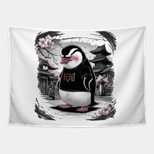 Sulky Penguin Japanese Art Print Tapestry