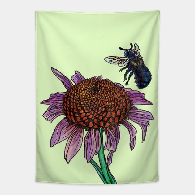 Purple Coneflower and Mason Bee Tapestry by ThisIsNotAnImageOfLoss