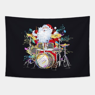 Christmas Santa Claus Playing Drums Tapestry