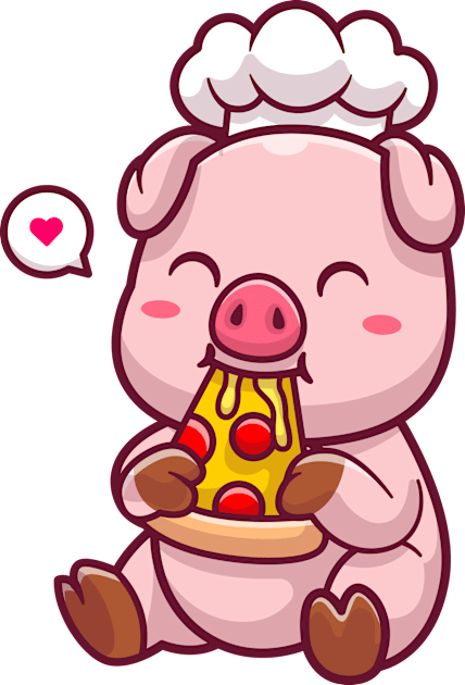 Cute Chef Pig Eating Pizza Cartoon Kids T-Shirt by Catalyst Labs