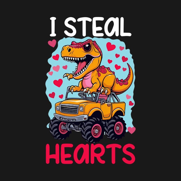 Kids I Steal Hearts Trex Dino Monster Truck Valentines Day by Monosshop