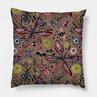 Doodle bugs on mocha brown Pillow