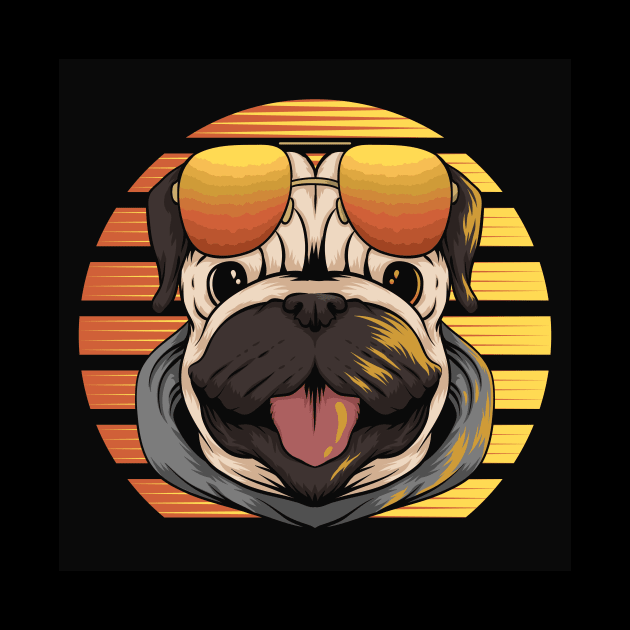 Funny Retro Pug Dog Wearing Sunglasses by Graffix