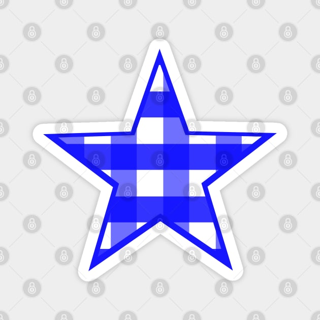 Cobalt Blue and White Buffalo Plaid Star Magnet by bumblefuzzies