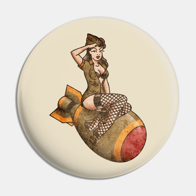 American Traditional Patriotic Atomic Bomb Belle Pin-up Girl Vintage Style Pin by OldSalt