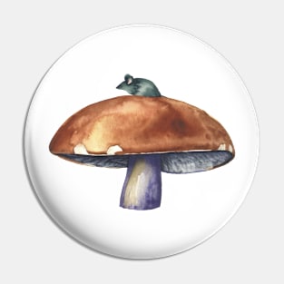 Mushroom Mouse Watercolour Pin