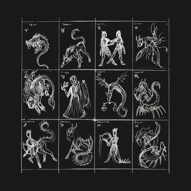 12 zodiac signs by cyber t-shirt