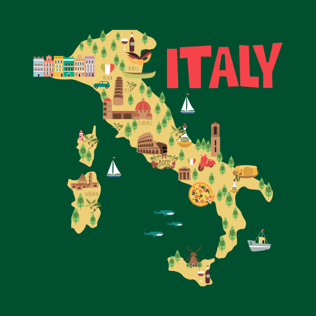 Italy Illustrated Map by JunkyDotCom