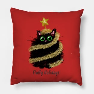 Christmas kitty - Cute fluffy black kitten Pillow