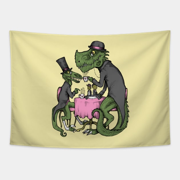 Jurassic Tea Party Tapestry by inkninja