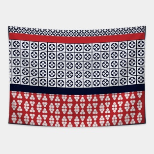 Japanese Style Ethnic Quilt Blue and Red Tapestry